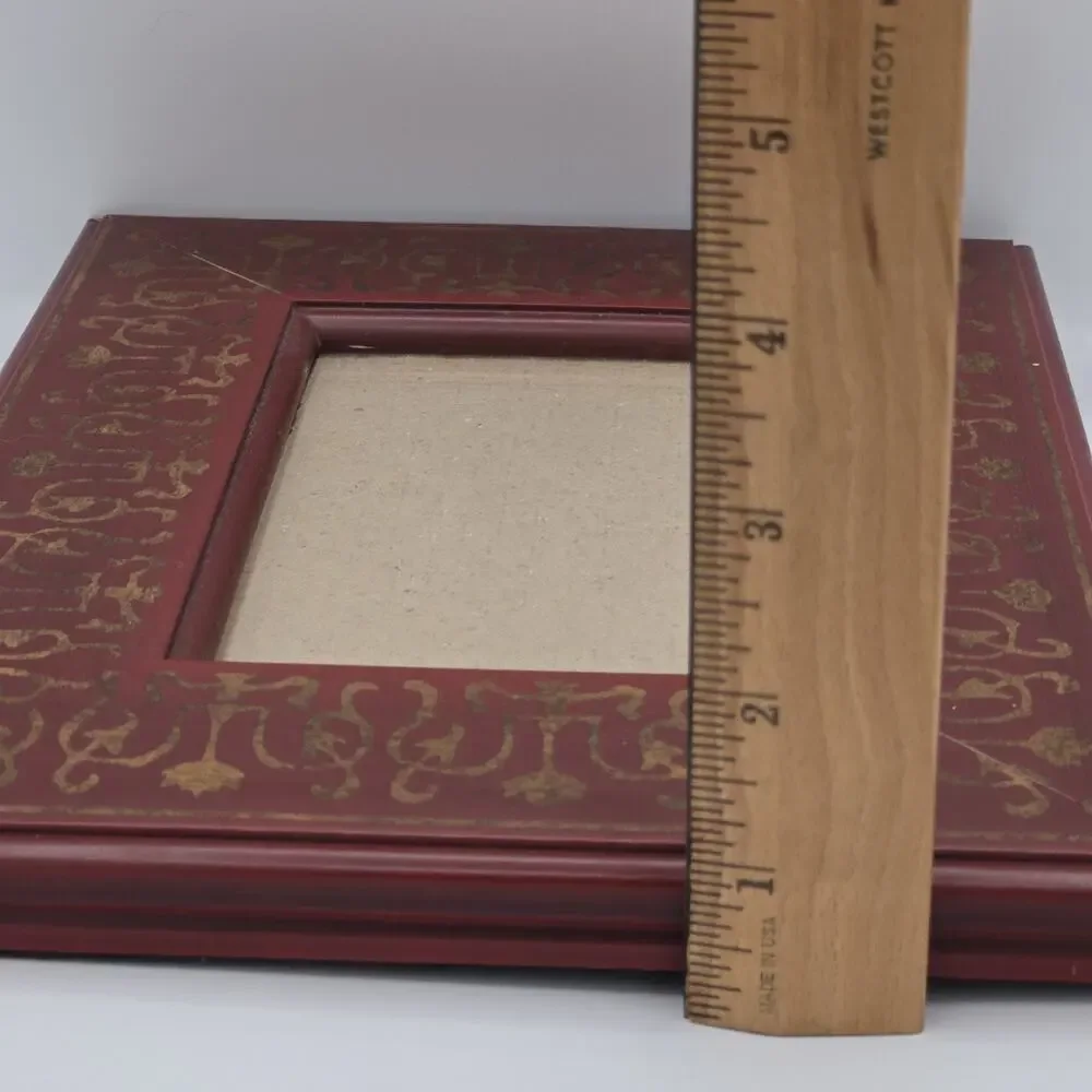 Wood Table Frame Red Painted Gold Scroll Stencil 4 x 6 Italian Florentine Style